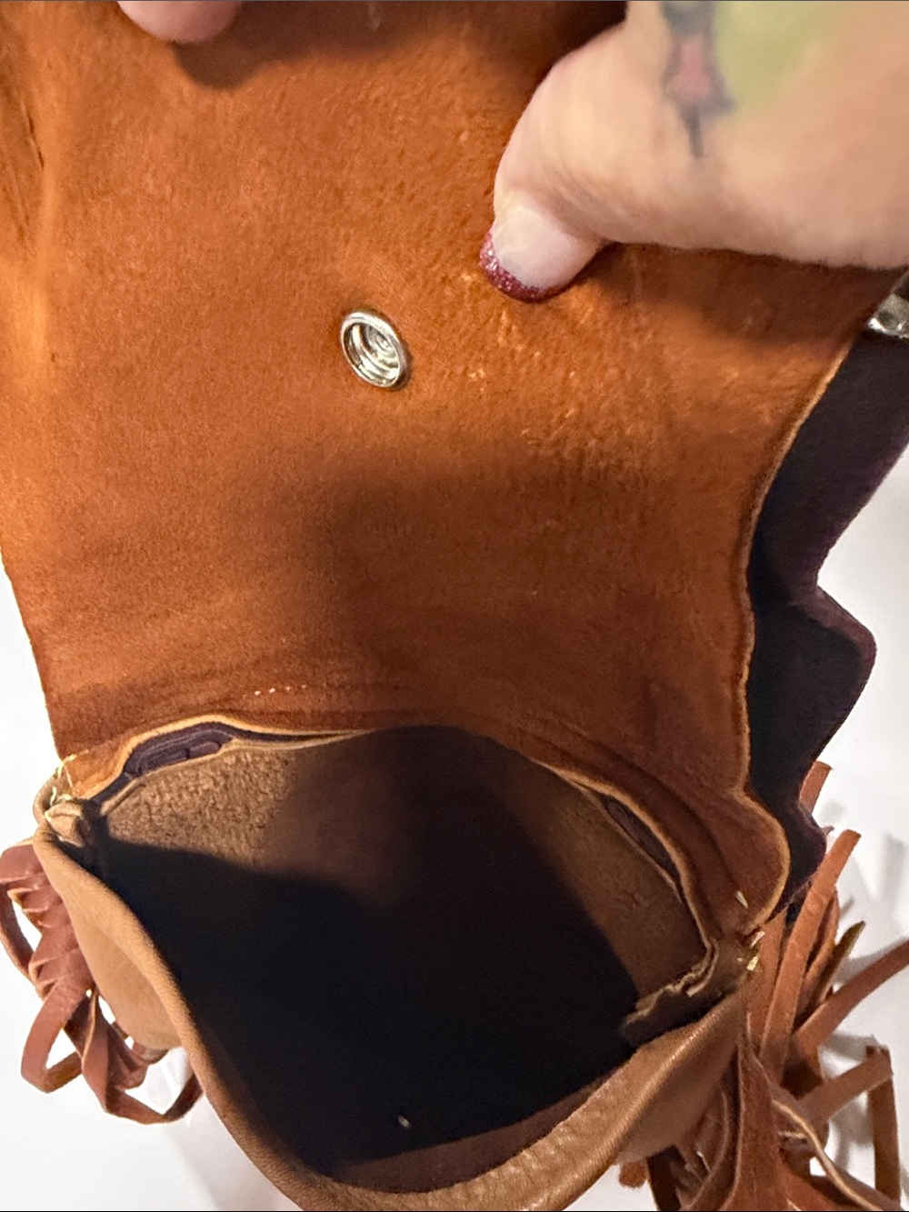 Fringed Multi-Tone Leather Crossbody Bag - Brown & Tan - Picture 3 of 3